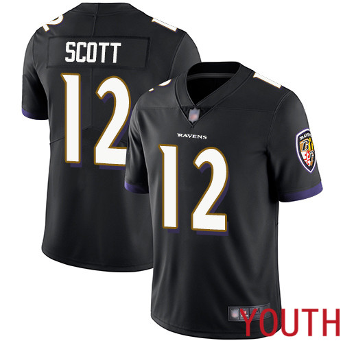 Baltimore Ravens Limited Black Youth Jaleel Scott Alternate Jersey NFL Football #12 Vapor Untouchable->youth nfl jersey->Youth Jersey